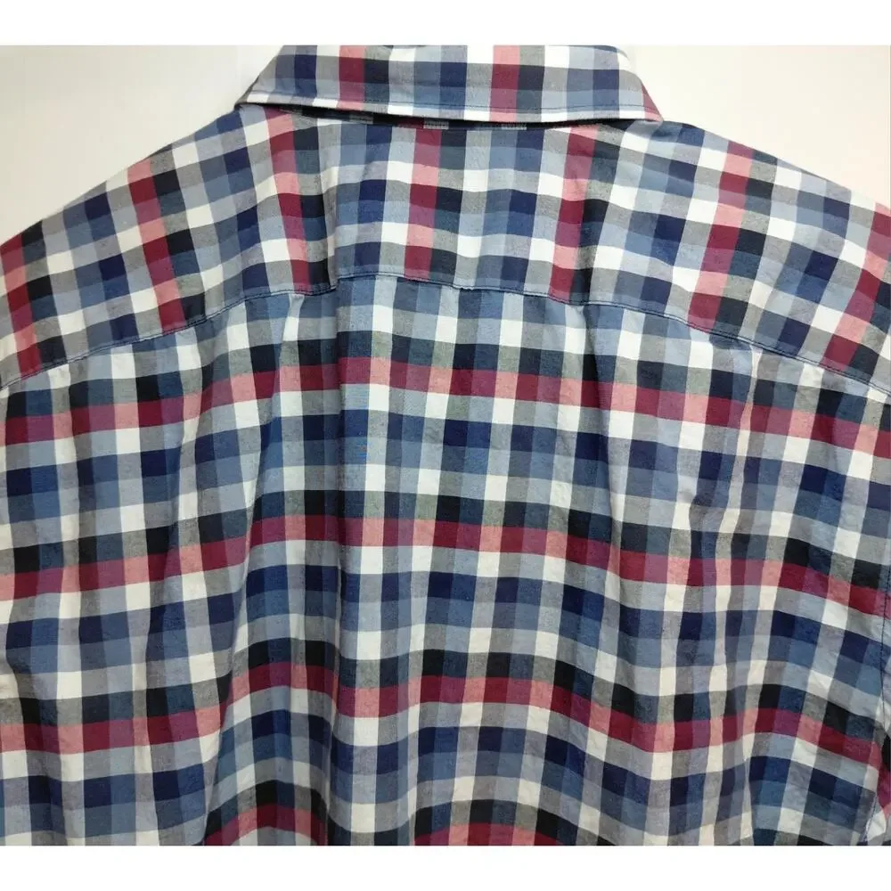 Banana Republic Soft Wash Standard Fit Plaid Button Up Shirt Mens L Blue Preppy